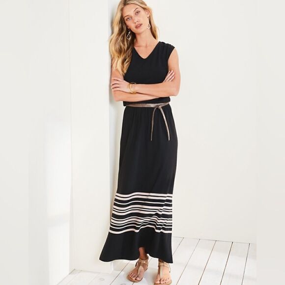 Garnet Hill V-Neck Cap-Sleeve Maxi Dress - Picture 1 of 9